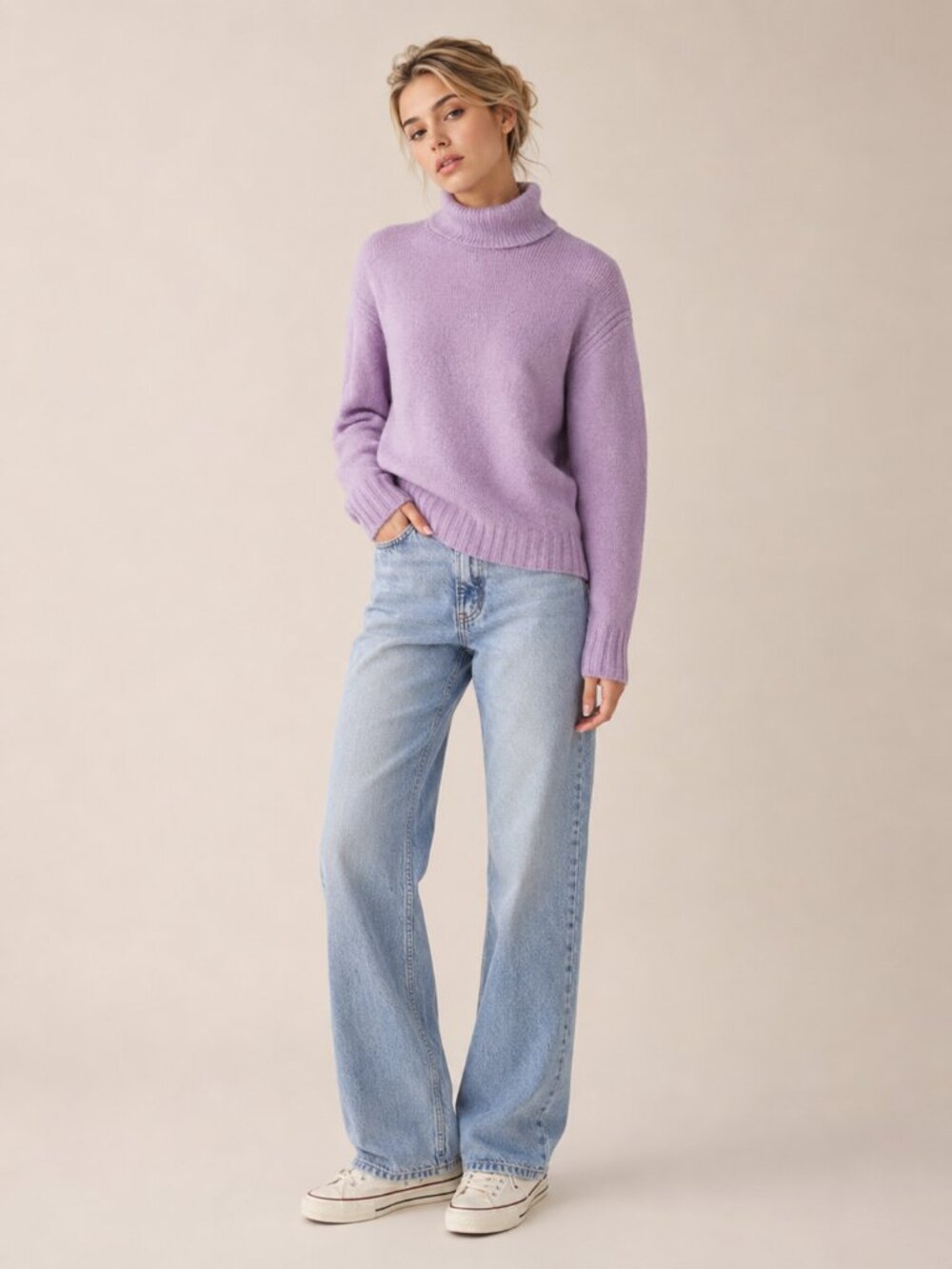 2/$30 Point Sur Rib Trim Turtleneck Sweater Lilac Medium #A2277
